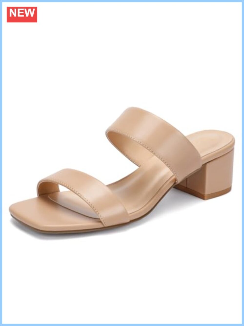 DOBOLIN Women's 2-Inch Block Heel Two Strap Sandals Faux Leather